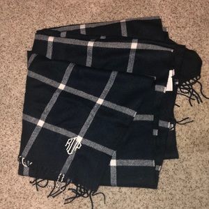 NWOT Navy blue and white monogrammed Mark & Graham Blanket Scarf